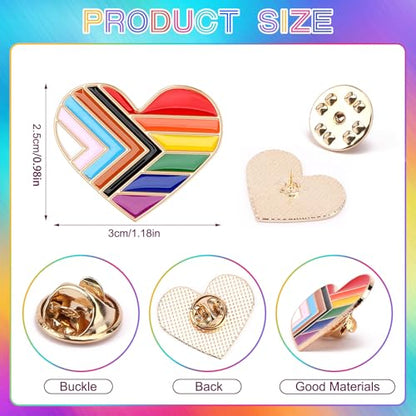 SANNIX 15Pcs Metal Heart Progress Pride Pin, Rainbow Pins Gay Flag Brooches LGBTQ Gay Badge Pins for Clothing Backpack Hat Pride Month Decoration Gift Bulk - style: Progress Pride Pin