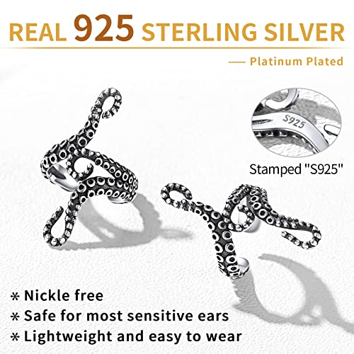 ChicSilver 925 Sterling Silver Ear Cuffs Non-Piercing Cartilage Earrings: Various Styles, Conch Cuffs (with Gift Box) - style: E: Octopus Tentacle