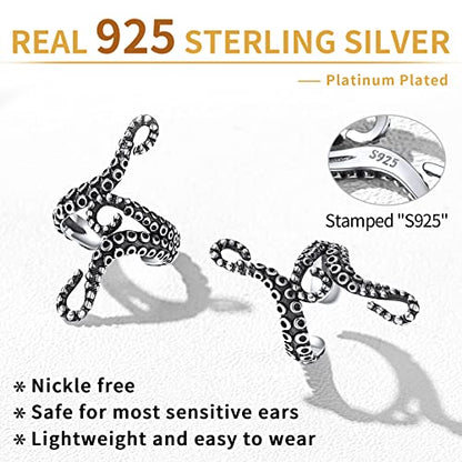ChicSilver 925 Sterling Silver Ear Cuffs Non-Piercing Cartilage Earrings: Various Styles, Conch Cuffs (with Gift Box) - style: E: Octopus Tentacle