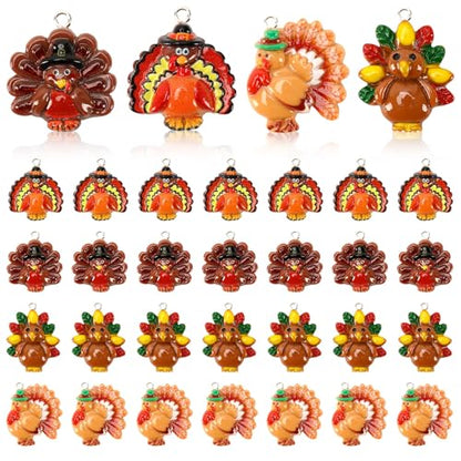 64 Pcs Turkey Resin Charms, Thanksgiving Charm for Jewelry Making | Premium Resin, 4 Styles, Fall Turkey Pendants Ornament, DIY Crafts Bracelet Necklace Earrings Jewelry Making Decorations - style: Turkey Style
