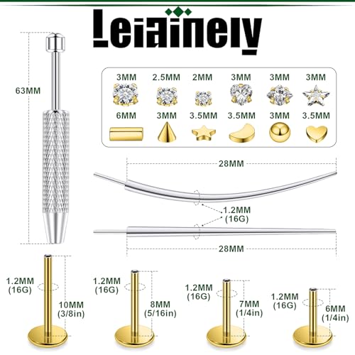 20/18/16g Gold Flat Back Threadless Earrings Nose Rings Lip Studs Surgical Steel Piercing Jewelry for Women Men - color: Gold, size: 16g=1.2mm