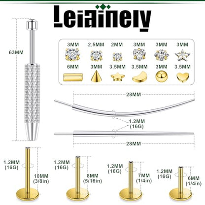 20/18/16g Gold Flat Back Threadless Earrings Nose Rings Lip Studs Surgical Steel Piercing Jewelry for Women Men - color: Gold, size: 16g=1.2mm
