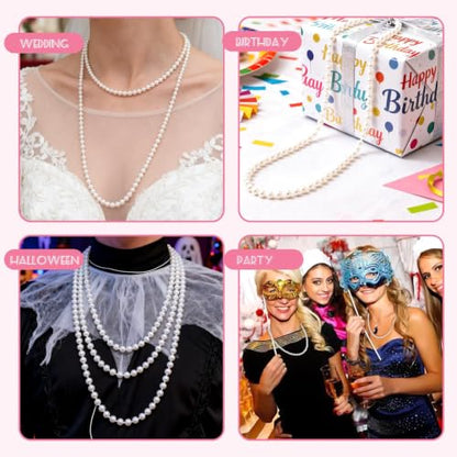 WEOXPR White Faux Pearl Bead Necklaces Bulk,Mardi Gras Beads Necklace,32 Inch Faux Pearl Necklaces for Women ，Party Decorations Necklace