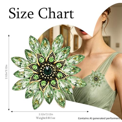 Crystal Flower Brooch Pin for Women Rhinestone Floral Lapel Jewelry - color: green