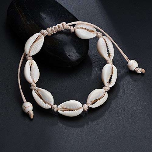 COLORFUL BLING 2 Pieces Handmade Boehmia Natural Cowrie Shell Anklet Seashell Ankle Bracelet Boho Beads Hawaii Foot Jewelry