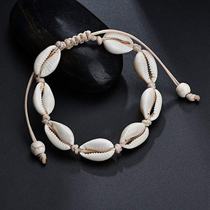 COLORFUL BLING 2 Pieces Handmade Boehmia Natural Cowrie Shell Anklet Seashell Ankle Bracelet Boho Beads Hawaii Foot Jewelry