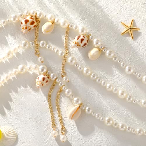 XZQTIVE Starfish Pearl Waist Chain Belts for Women Mermaids Seashell Pearl Belly Chain Gold Pirate Rave Festival Summer Bikini Beach Jewelry Accessories - style: Starfish-6