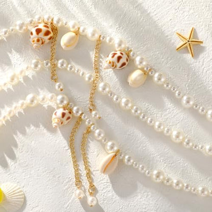 XZQTIVE Starfish Pearl Waist Chain Belts for Women Mermaids Seashell Pearl Belly Chain Gold Pirate Rave Festival Summer Bikini Beach Jewelry Accessories - style: Starfish-6