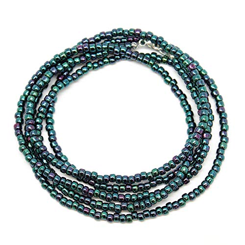 Kathy Bankston Handmade Metallic Blue Purple Seed Bead Necklace, Thin 2mm Single Strand Beaded Necklace