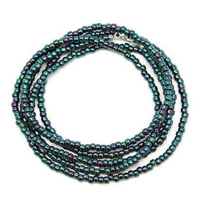 Kathy Bankston Handmade Metallic Blue Purple Seed Bead Necklace, Thin 2mm Single Strand Beaded Necklace