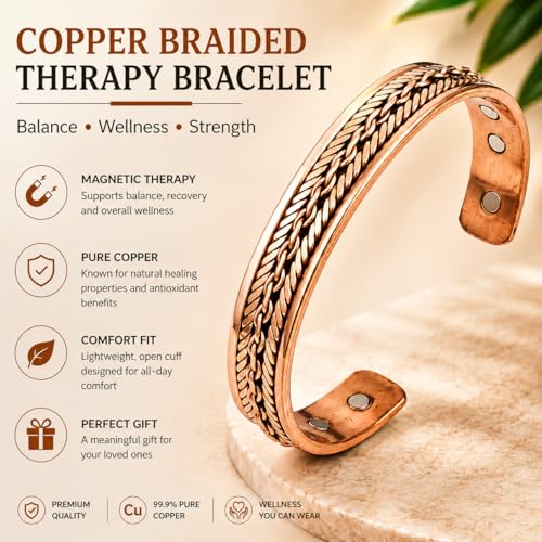 Pure Copper Cuff Bangle Bracelet 100% Solid, Raw & Uncoated Handmade Bracelets Jewelry Cuff Gift Bangle for Women & Men - color: Copper Cb-109