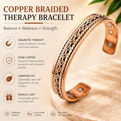 Pure Copper Cuff Bangle Bracelet 100% Solid, Raw & Uncoated Handmade Bracelets Jewelry Cuff Gift Bangle for Women & Men - color: Copper Cb-109