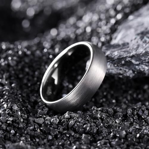 King Will Wedding Band for Men Women, 2/4/6/7/8mm Domed Matte Brushed Tungsten Carbide Rings, Solid/Dual Color Engagement Rings, Comfort Fit - color: Gunmetal Grey-6mm