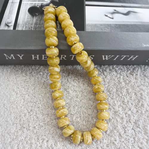 Colorful Chunky Resin Beaded Choker Necklaces for Women | Multicolor Beads, Sturdy Metal Chain, Adjustable, Detachable, Lightweight, Summer Beach Boho, Trendy Statement Jewelry Gift - color: Light Yellow
