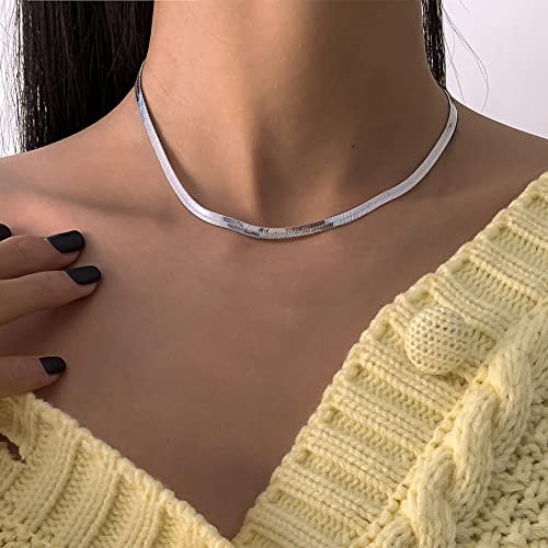 DEARMAY 14K Gold Plated Herringbone Necklaces for Women, Dainty Gold Snake Choker Chain Non Tarnish Trendy Simple Thin & Chunky Options Neckalce 1.5/3/5/6/8mm Chain Jewelry for Gifts - color: SL-5MM 16" Herringbone Necklace