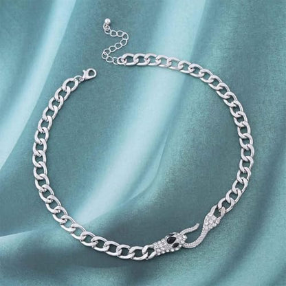 Snake Choker Necklace for Women Gold Crystal Serpent Pendant with Cuban Chain Fashion Accessories Jewelry Gifts - color: Silver