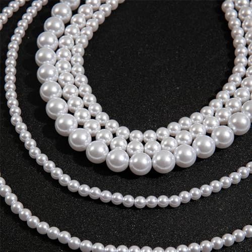 Long Pearl Beaded Necklace Layered Big Small Beads Pearl Necklaces Multi Strand Pearls Necklaces for Women Trendy Jewelry Gift - color: A