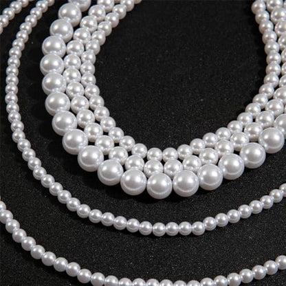 Long Pearl Beaded Necklace Layered Big Small Beads Pearl Necklaces Multi Strand Pearls Necklaces for Women Trendy Jewelry Gift - color: A
