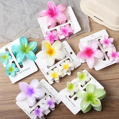Flower Hair Clips for Women Girls Claw Clips Summer Fashion Hair Accessories with Rose Pink Gradient Plumeria Design Barrettes Hold Hair in Place for Thick Thin Hair(3Pcs: 1 large 2 small) - color: Pink