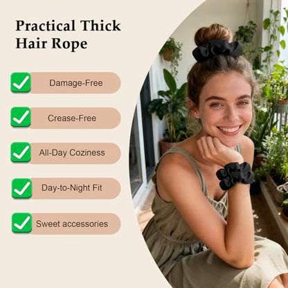Satin Scrunchies for Women – 8PCS Black Silk Hair Ties – No Crease, Frizz-Free, Gentle Elastic Hair Bands for Thick & Thin Hair, Soft & Stylish Hair Accessories Gifts - color: Large-Black