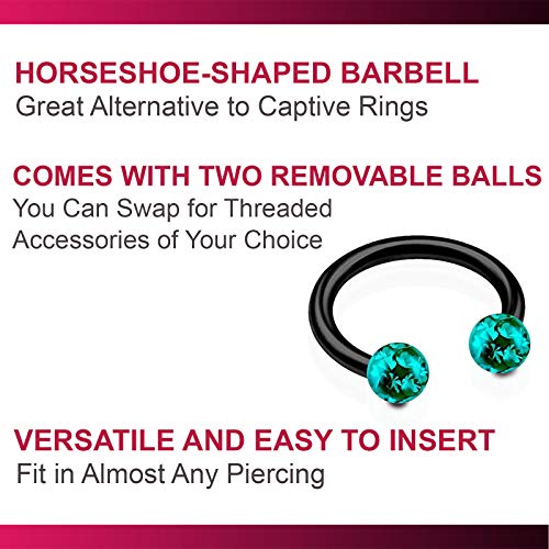 2pcs 16g Circular Barbell Black Titanium G23 Ear Helix Lip Eyebrow Tragus Nose Snake Septum Cartilage Bite Ring B2ICT - color: Blue Zircon