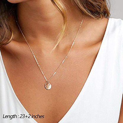 Turandoss Dainty Layered Choker Necklace, Handmade Y Pendant Necklace Multilayer Bar Disc Necklace Adjustable Layering Choker Necklaces for Women - style: 3PCS - Chain&Bar&Hammered Disc