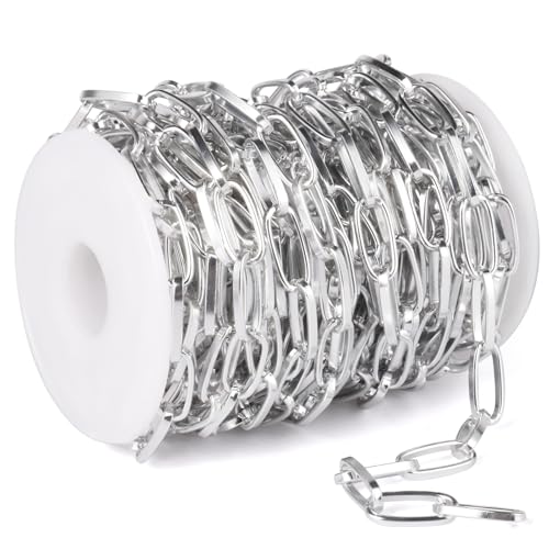 33FT Silver Paperclip Chain 8MM Aluminum Link Chains for Jewelry Making | Chunky Cable Link Chain Roll Bulk for Necklace Bracelet Crafts - color: silver, size: 8MM