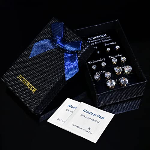 Silver Gold Black Stud Earrings Set 7Pairs Hypoallergenic Cubic Zirconia Titanium Stainless Steel Silver Rose Gold Black CZ Cartilage Stud Earrings Jewelry Sets for Women Men, 2-8mm CZ Stud Earrings - color: 7Pairs Bling Gold Stud Earrings