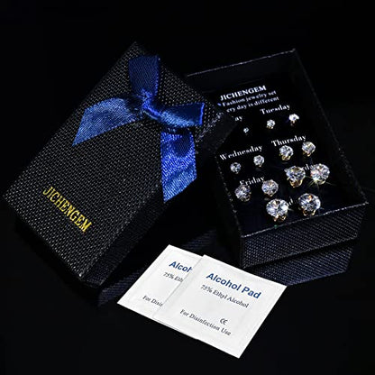 Silver Gold Black Stud Earrings Set 7Pairs Hypoallergenic Cubic Zirconia Titanium Stainless Steel Silver Rose Gold Black CZ Cartilage Stud Earrings Jewelry Sets for Women Men, 2-8mm CZ Stud Earrings - color: 7Pairs Bling Gold Stud Earrings