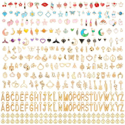 304Pcs Gold Charms for Jewelry Making, Assorted Bracelet Letter Charms for DIY Jewelry Making Necklace Bracelet, Keychains and Crafts