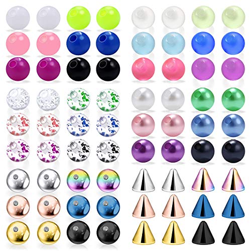 16G 3mm Replacement Balls Set &14G 5mm Piercing Balls Stainless Steel Glow in the Drak Plastic Replacement Balls Parts Jewelry Piercing Pearl Barbell Parts for Women Men 3mm 5mm Balls 72Pcs - color: B-1:14G 5mm Mix Color