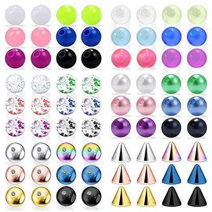 16G 3mm Replacement Balls Set &14G 5mm Piercing Balls Stainless Steel Glow in the Drak Plastic Replacement Balls Parts Jewelry Piercing Pearl Barbell Parts for Women Men 3mm 5mm Balls 72Pcs - color: B-1:14G 5mm Mix Color