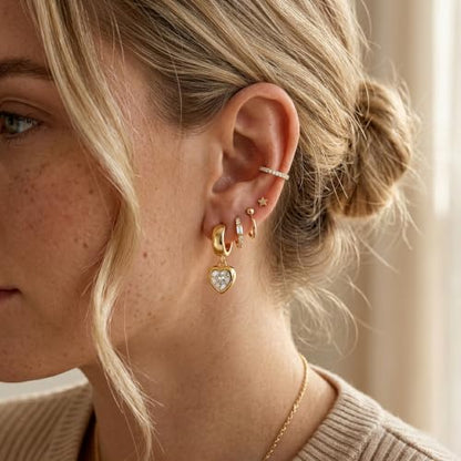 Gold Dangle Earrings for Women, 14K Gold Plated Chunky Hoop Earrings with Charms Cubic Zirconia Drop Earrings Statement Jewelry for Women - color: Gold D
