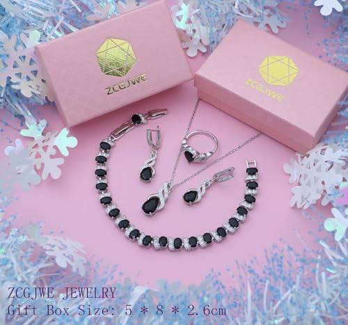 Wedding Jewelry Set for Women Gem Necklace Earrings Bracelet Luxury Jewelry Set Birthday Valentine's Day Mother's Day Christmas Prom Jewelry Gift - color: MHSD-Black
