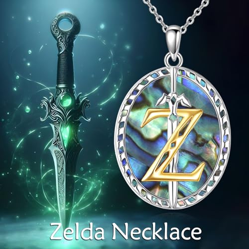 VONALA Artemis's/Poseidon's/Athena's/Weapons Necklace S925 Sterling Silver Plated Abalone Pendant Necklace for Women Men for Women Men - style: Triforce