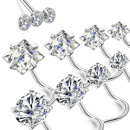 14k Gold Plated 316L Surgical Steel 22g/20g/18g Nose Rings Studs L-Shape Bone Screw Nostril Piercing 1.5mm 2mm 2.5mm 3mm 3.5mm 4.5mm CZ Nose Studs for Women - color: 20g 9pcs S Silver Surgical Steel with 3diamond