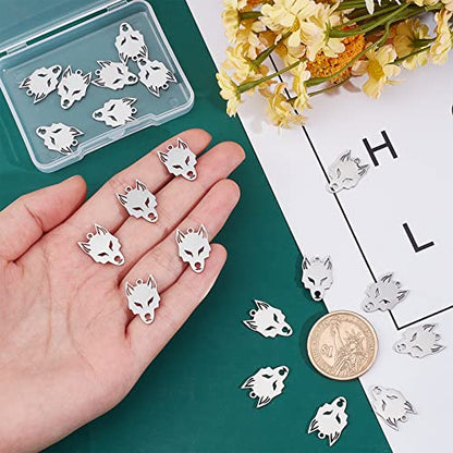 UNICRAFTALE 20pcs Wolf Pattern Charms Stainless Steel Pendants Metal Animal Charm for Bracelets Necklaces Jewelry Making, Stainless Steel Color, Hole 1.4mm - size: 18.5mm long