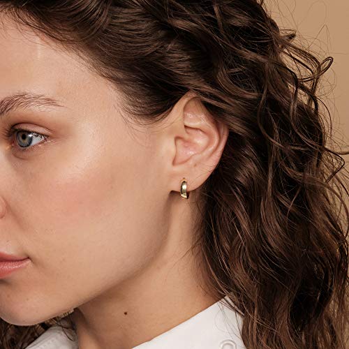 PAVOI 14K Gold Plated 925 Sterling Silver Post Huggie Earrings - Small Hoop Earrings for Women - style: White