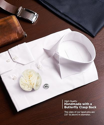 Premium Trio Cluster Flower Lapel Pin - Formal Boutonniere for Men, Flower Brooch Pin - color: Ivory