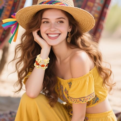 YBMYCM Summer Beach Beaded Chunky Bracelets for Women, Acrylic Beads Stretch Bracelet Jewelry Set Trendy Statement Resin Bead Bangle for Women - style: 4PCS K