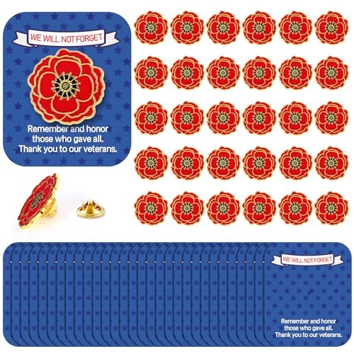 Sayglossy 30 Sets 4th of July Poppy Pins with Card Patriotic Lapel Pins Poppy Pin on Card Poppies Flower with Cards for Independence Day Veterans 250th Gifts - style: Poppy