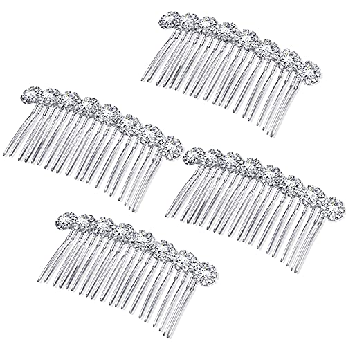 Geosar 4 Pieces Alloy Rhinestone Side Hair Combs Crystal Flower Clips Wedding Comb Bridal Jewelry Clips Combs French Hair Accessories for Women(Silver) - color: Silver