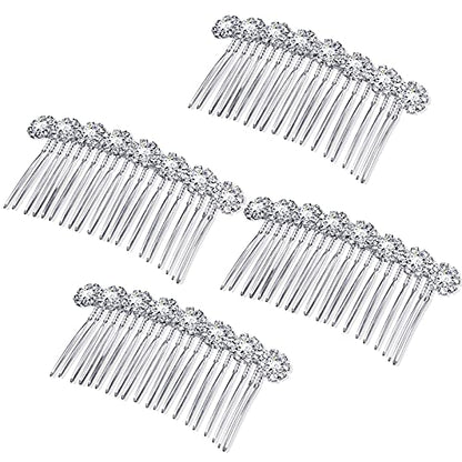 Geosar 4 Pieces Alloy Rhinestone Side Hair Combs Crystal Flower Clips Wedding Comb Bridal Jewelry Clips Combs French Hair Accessories for Women(Silver) - color: Silver