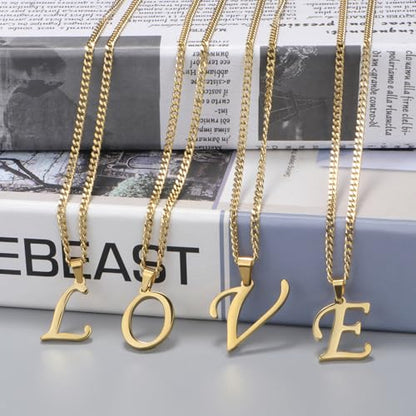 Suweibuke Initial Necklace for Men Women Boys Girls, 18K Gold Plated 26 Letters Pendant Necklace, Personalized Jewelry Gifts - color: Gold--1C