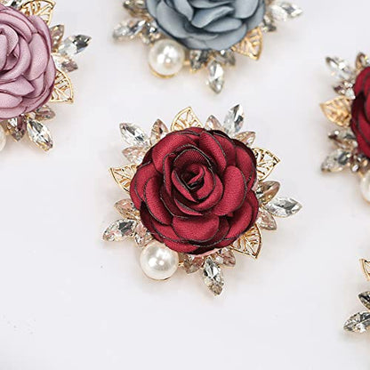Elegant Rose Flower Brooch Pin for Women Men Wedding Party Gentleman's Essentials Handmade Imitation Crystal Pearl Fabric Flower Lapel Pin Dress Suit Accessories Boutonniere Ideas Gift - color: Red