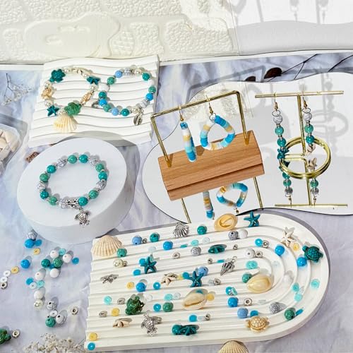1860Pcs Ocean Beads for Bracelets Making Kit, Blue and White Summer Beach Bead for Jewelry Making, Sea Turtle Shell Starfish Shape Beads 8mm Round Cly Bead for DIY Craft Bracelets Earring (Blue) - color: Blue
