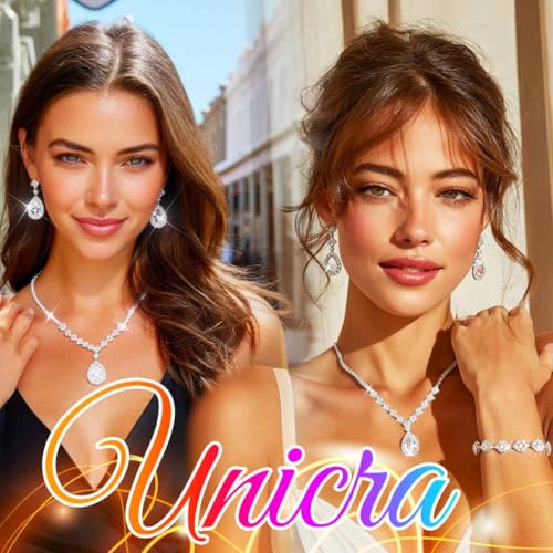 Unicra Bride Crystal Necklace Earrings Set Bridal Wedding Jewelry Sets Rhinestone Choker Necklace Prom Costume Jewelry Set for Women and Brides - color: D-3 Pack Gold Necklace Bracelet Earrings