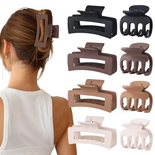 SMKSL 8 Pcs Hair Claw Clips for Women & Girls 2 Styles Hair Accessories | Durable & Sturdy Plastic Clips for Thick & Curly Hair, Strong Hold & Non-Slip, Stylish Gifts for Ladies(Brown) - color: Brown
