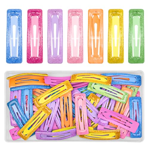 49 Pcs Cute Metal Glitter Rectangular Snap Hair Clips for Women & Girls - Strong Hold Small Barrettes for All Hair Types Thin Fine Hair Accessories (Glitter-Colorful) - color: Glitter-Colorful