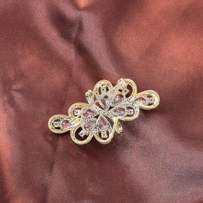 YOQUCOL Cubic Zirconia Crystal Rhinestone Wedding Brooch Pin for Women Brides Jewelry - color: A-Gold Pink